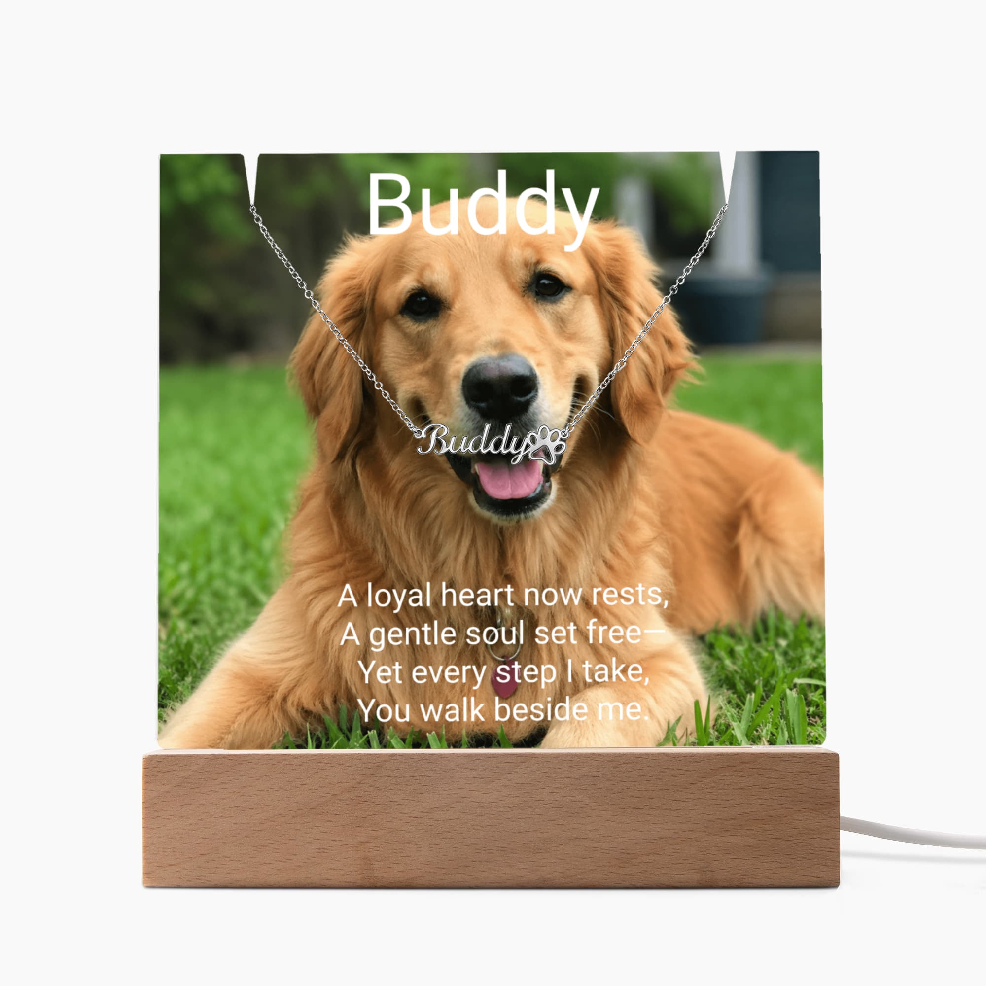 Personalized Pet Memorial Acrylic Plaque & Paw Print Name Necklace – Custom Keepsake