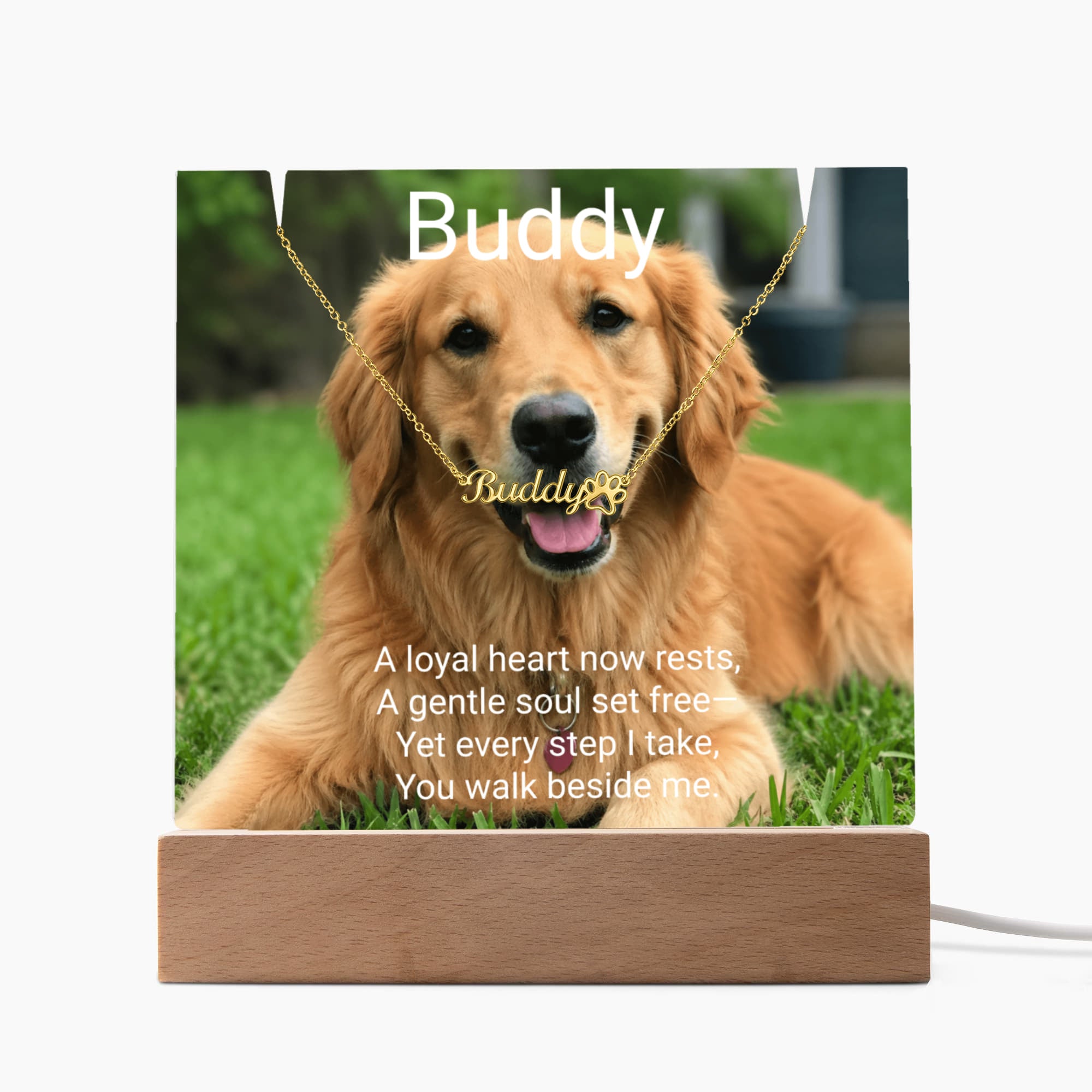 Personalized Pet Memorial Acrylic Plaque & Paw Print Name Necklace – Custom Keepsake