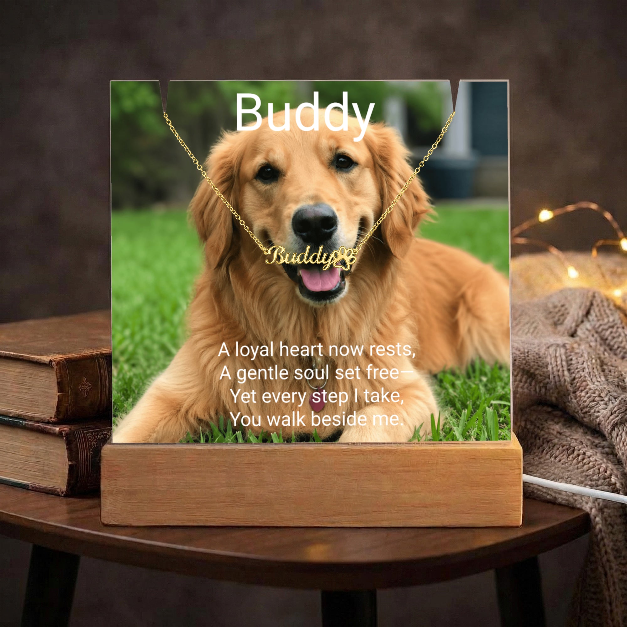 Personalized Pet Memorial Acrylic Plaque & Paw Print Name Necklace – Custom Keepsake
