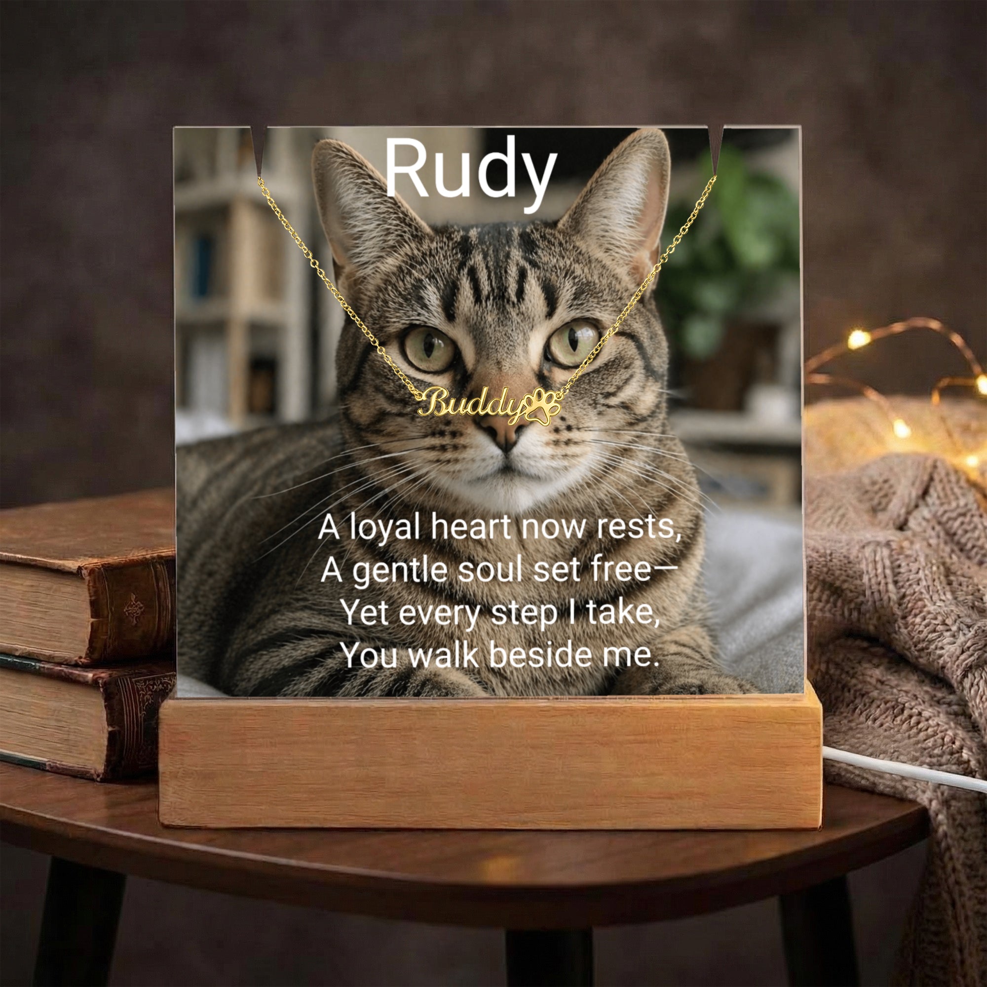 Personalized Pet Memorial Acrylic Plaque & Paw Print Name Necklace – Custom Keepsake Gift